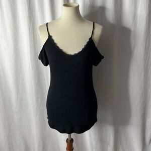 One Heart Black Cold-Shoulder Ribbed Top - Size Large